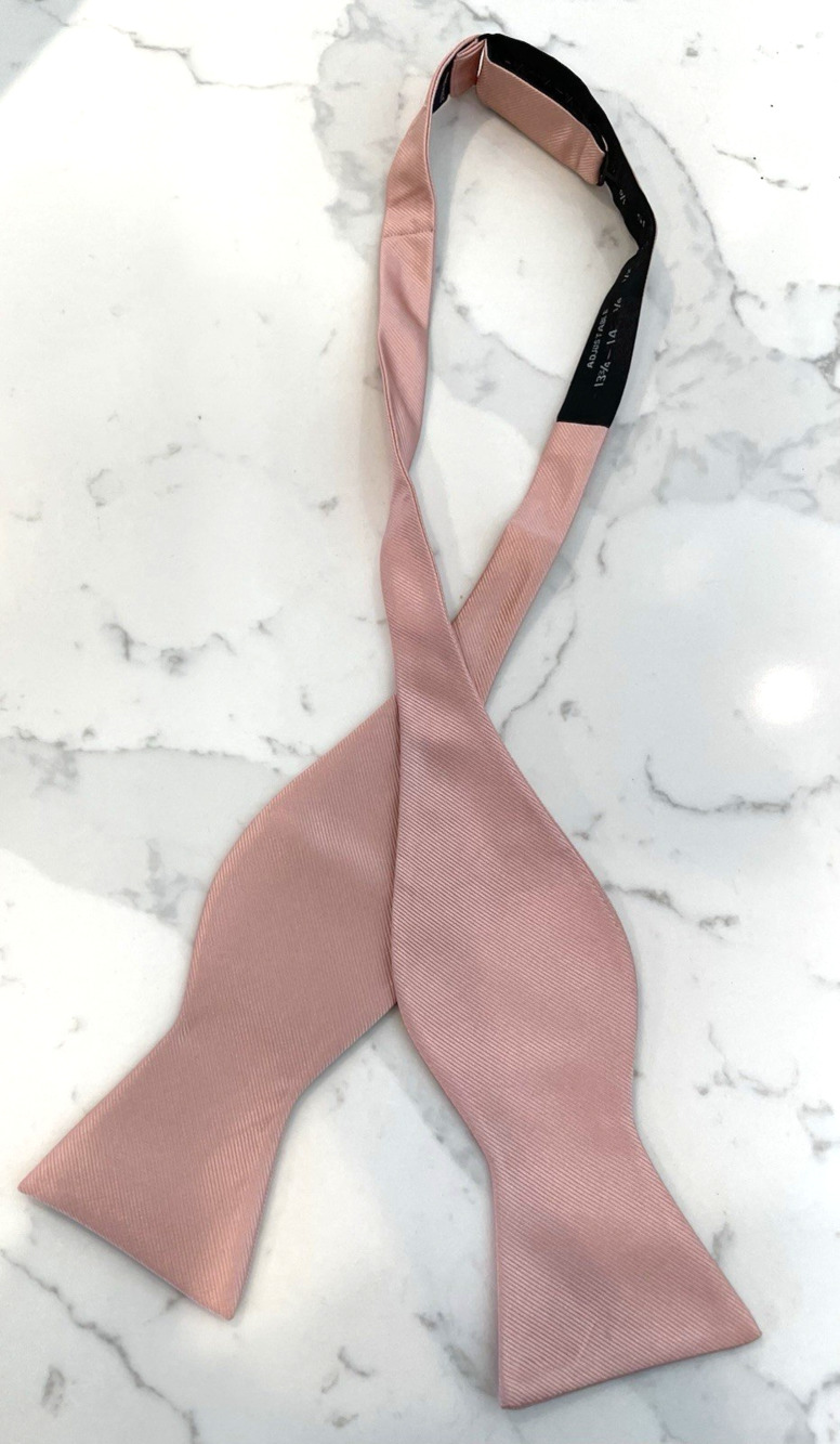 HISDERN Bow Tie Mens One Size Pink Melon Silk Hand Made Italy Formal Self-Tie